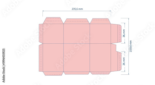 Pink Packaging Box Template, Die-Cut Layout, Flat Design, Measurement Guide