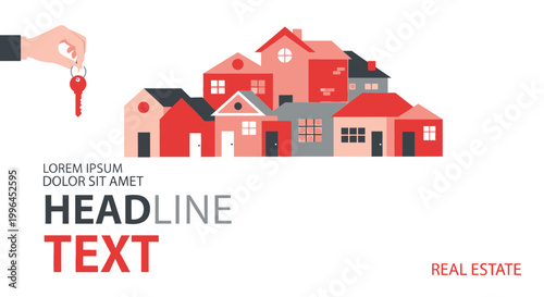 Real Estate Concept: Hand Holding Key to Stacked Houses, Buying Property