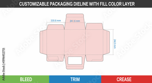 Customizable Packaging Dieline with Fill Color Layer and Dimensions