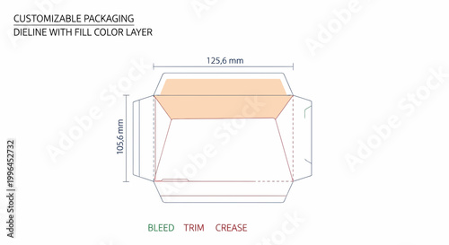 Customizable Packaging Dieline with Fill Color Layer and Measurements