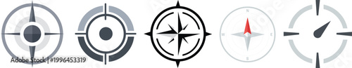 Set of icons representing targets compasses directional indicators EPS with crosshairs bullseye navigation direction indicator collection orientation guidance accuracy precision strategy EPS