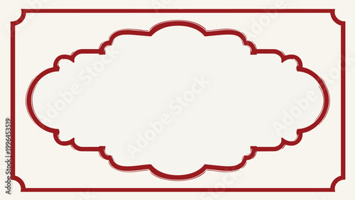 Vintage red hand-drawn ornate cloud-shaped decorative frame on cream background, ideal for festival invitations, event signage and traditional holiday card designs.