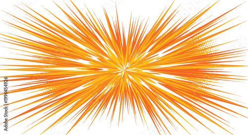Dramatic comic-style burst with orange and yellow radial lines on a white background, suitable for action scenes, promotional graphics and creative designs.