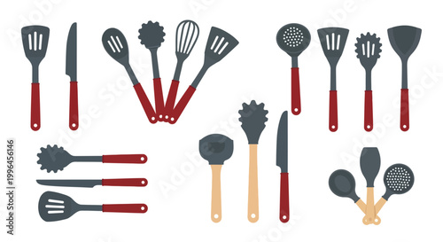 Collection of kitchen utensils and cooking tools