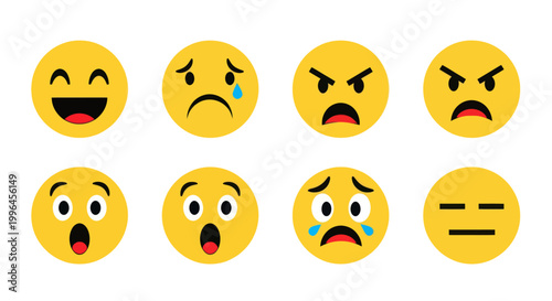 Set of emoji faces showing different emotions like happy, sad, angry, and surprised