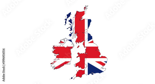 United Kingdom and Ireland Map with Union Jack Flag Pattern