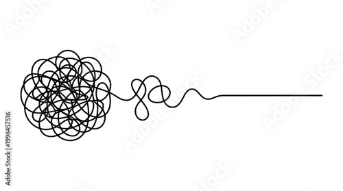 Abstract illustration showing a tangled knot of lines untangling into a straight, clear path, symbolizing problem-solving and clarity.