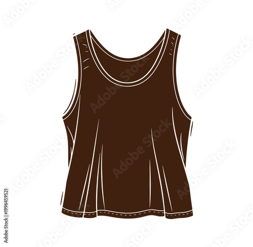 Brown sleeveless top with white outline on plain background