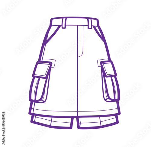 Purple cargo skirt illustration with belt and pockets fashion design element one