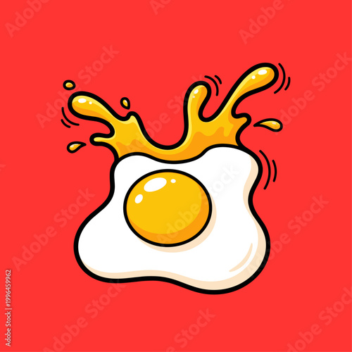 fried egg with yolk splashing out.