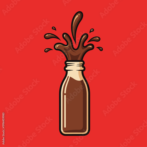 Brown liquid splashing from bottle.