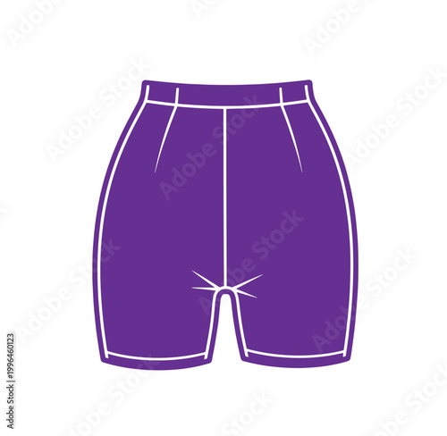Purple shorts with white outline and stitching on plain background