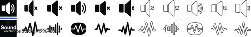 Megaphone icons set. Sound and audio waves.