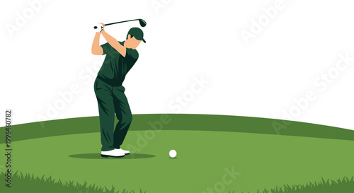 Professional golfer swinging a club on a green course vector illustration