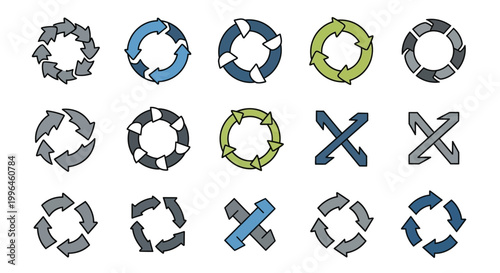 Tableau sur toile Set of cyclic process and recycle arrow icons for business workflow