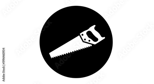 Hand Saw Icon on Black Circle