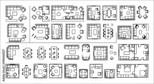 collection of architectural floor plan furniture symbols for interior design and home planning