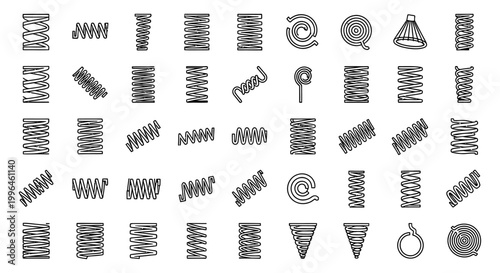 collection of various types of spring coils and industrial springs icons