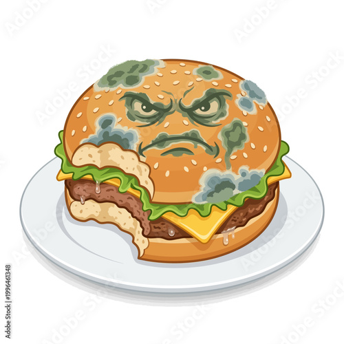 Burger with Mold Spoiled Food Safety Concerns Illustration