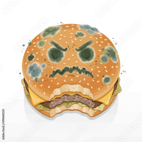 Moldy Burger Illustration with a Face Made of Mold