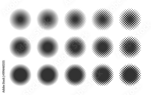 ハーフトーンドットの丸型グラデーションセット｜Circular Halftone Dot Gradient Set Vector
