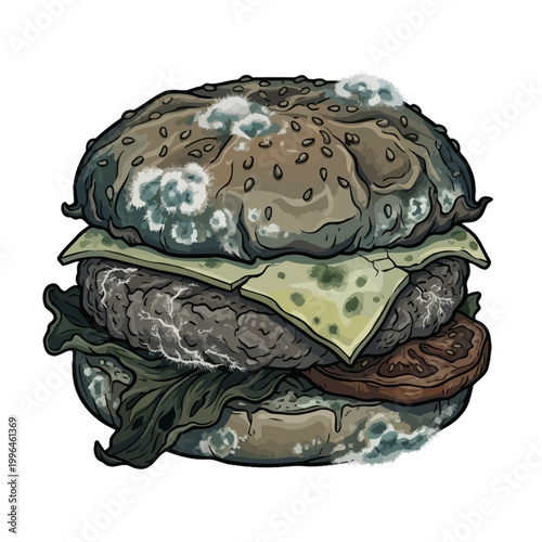 Decomposing Burger Covered with Mold Illustration