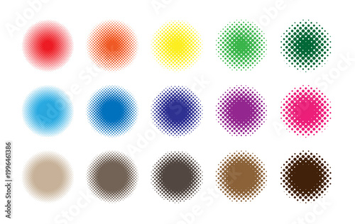 ハーフトーンドットの丸型カラフルグラデーションセット｜Colorful Circular Halftone Dot Gradient Set