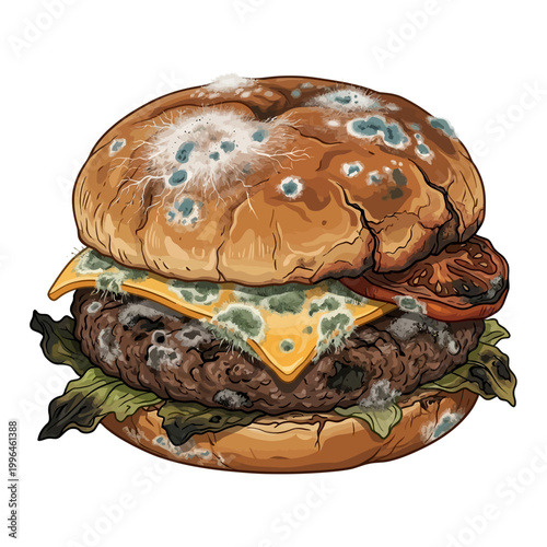 Decomposing Burger with Mold and Rot Unappetizing Food