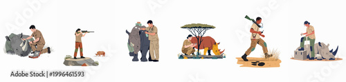 Εκτύπωση καμβά Wildlife conservationists and veterinarians working to protect and care for rhinoceroses in the wild, including medical treatment, patrolling, and monitoring endangered species