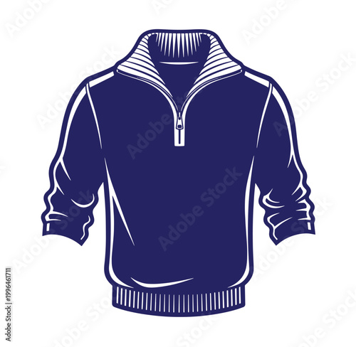 blue long sleeve zipper sweater with ribbed cuffs and collar