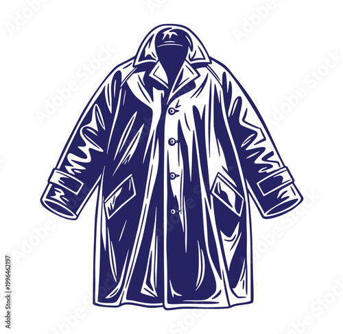 Long hooded trench coat with buttons and pockets