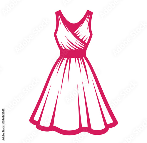 Pink sleeveless dress with pleated skirt and waistband fashion illustration