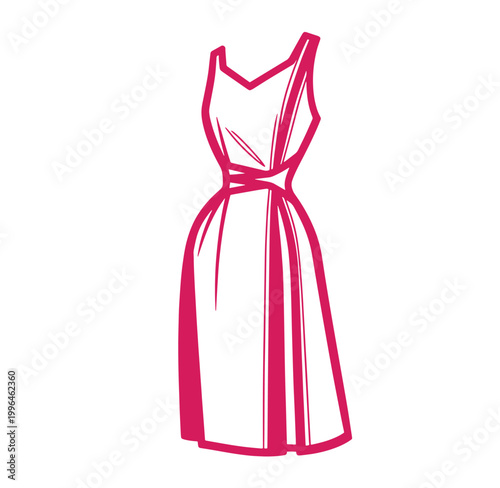 Pink sleeveless dress with Vneck and waist tie  womens fashion illustration