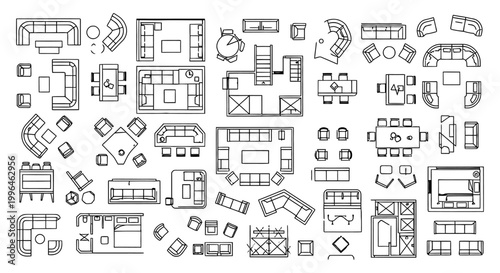architectural furniture symbols top down view for interior design and floor plans