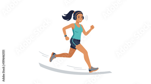 Woman jogging outdoors wearing headphones and smartwatch