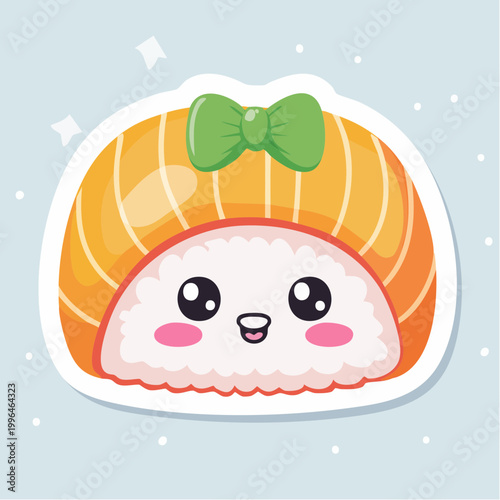 Cute Kawaii Salmon Nigiri Sushi with Green Bow
