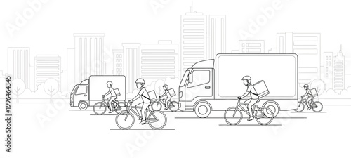 Cyclists Riding on City Street Lane.