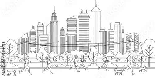 City Skyline with Skyscrapers and Buildings.
