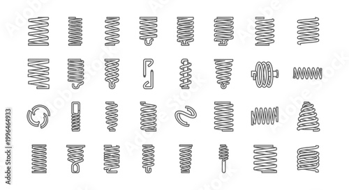 collection of different types of wire springs and coils icons set