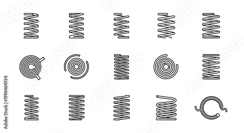 collection of various black and white spring illustrations coil and compression springs