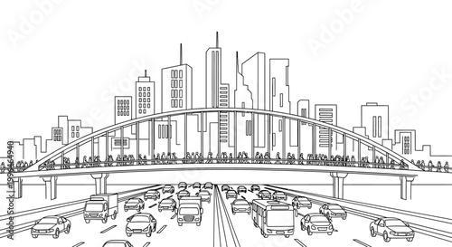 Vehicles Traffic on City Bridge.