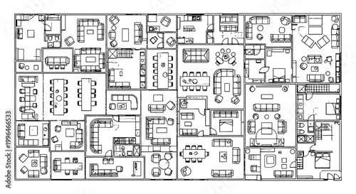 modern architectural furniture symbols set depicting diverse interior design layouts and floor plans for professional planning and real estate projects