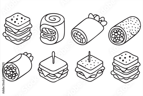 Quadro su tela Sandwich Icons Set, Wrap Rolls, Lunch Meals and Street Food Elements