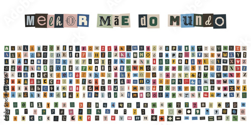 Alfabeto de recortes de revista estilo carta de resgate para dia das maes