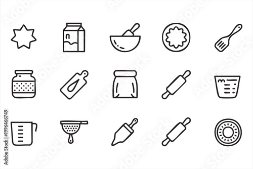 Baking Tools Icons, Kitchen Cooking, Dough Preparation and Pastry Making