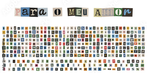 Alfabeto de recortes de revista estilo carta de resgate para design criativo