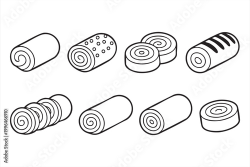 Swiss Roll Icons, Cake Dessert, Chocolate Roll and Bakery Items