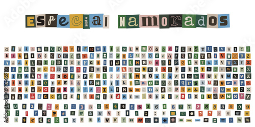 Alfabeto de recorte de revista estilo carta de resgate para dia dos namorados