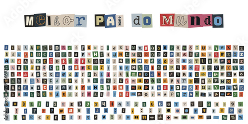 Alfabeto de recortes de revista estilo carta de resgate para dia dos pais