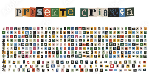 Alfabeto de colagem estilo recorte de revista para projetos escolares e artes infantis